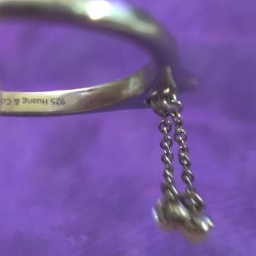 Sterling Silver Genuine Pink Opal Dangle Ring - Picture 4 of 8